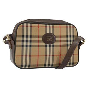 Authentic Burberrys Nova Check Shoulder Bag Canvas Beige Gold